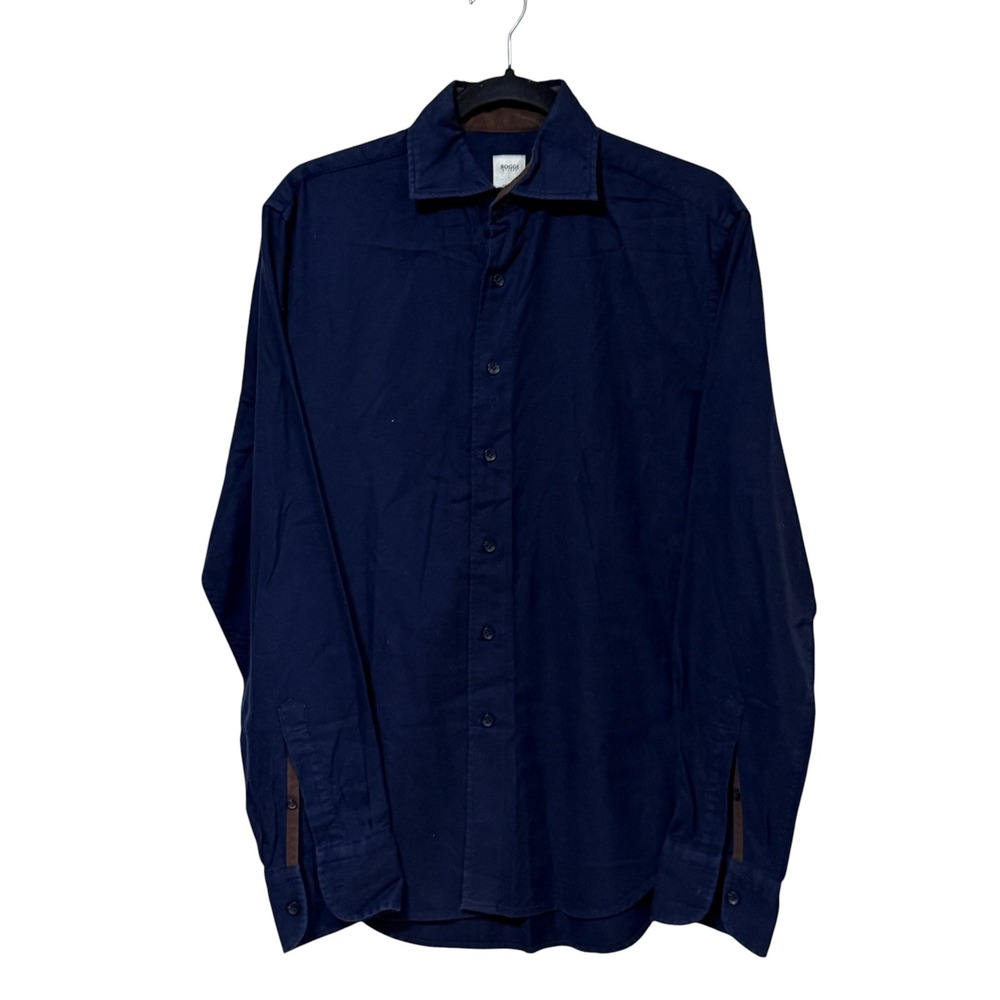 Boggi Milano Mens Navy Blue Easy Formal Cotton Lyocell Button Down Shirt Size M
